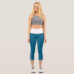 Ocean Blue & White High Waisted Capri Leggings