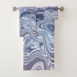 OCEAN BLUE WHITE MARBLE SWIRL TOWEL SET