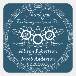 Ocean Blue & White Wedding classic round sticker