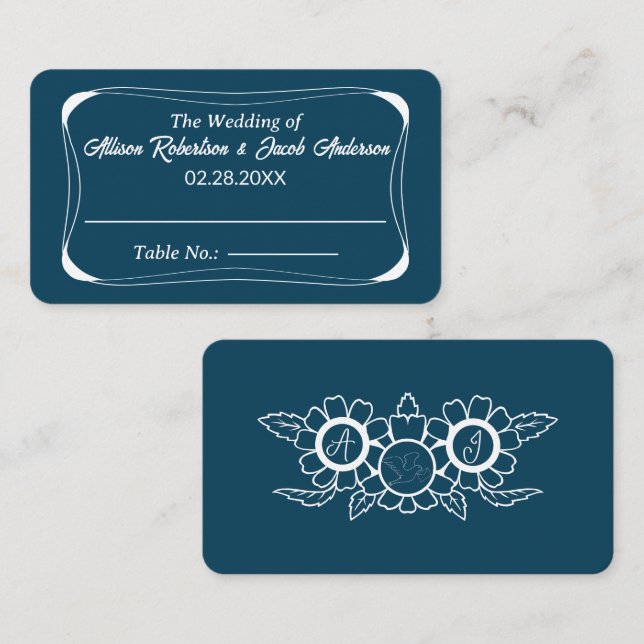 Ocean Blue & White Wedding Table Number place card (Front/Back)