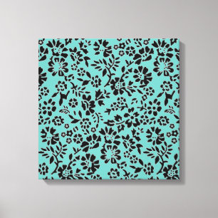 Ocean Blue with Black Flowers Canvas Print