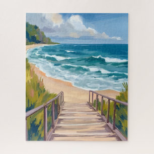 Ocean Boardwalk   Beach Waves Coastal Jigsaw Puzzle