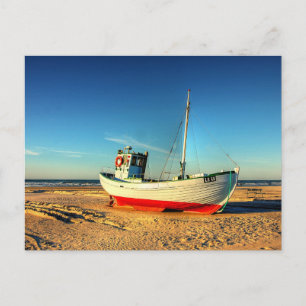 Ocean Boat on the Sandy Beach Postcard