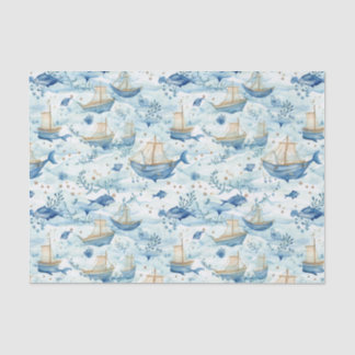 Ocean Boats with Whales Decoupage Tissue Paper