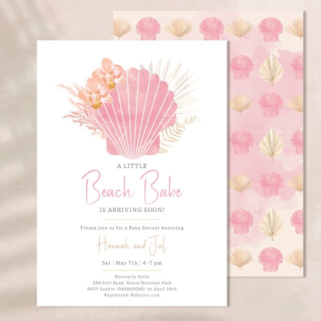 Ocean boho Sea Shell Pink Girl Baby Shower Invitation (Creator Uploaded)