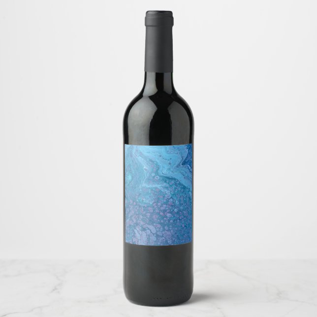 Ocean Breeze 3 Blue Abstract Wine Bottle Label (Front)