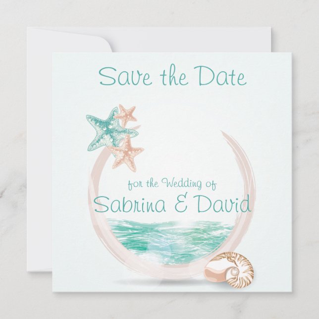 Ocean Breeze Beach Wedding Save the Date (Front)