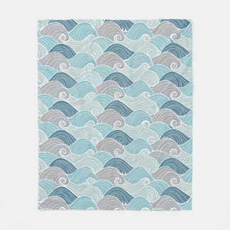 Ocean Breeze Blue & Grey Wave Fleece Throw