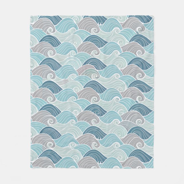 Ocean Breeze Blue & Grey Wave Fleece Throw (Front)