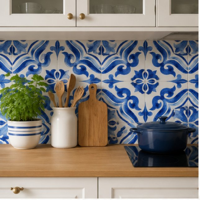 Ocean Breeze Ceramic Watercolor Blue Mosaic  Tile (Creator Uploaded)