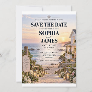 Ocean Breeze Coastal Sunset Save the Date Invitation