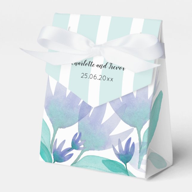 Ocean Caribbean Blue Green Watercolor Flowers Favour Box (Front Side)
