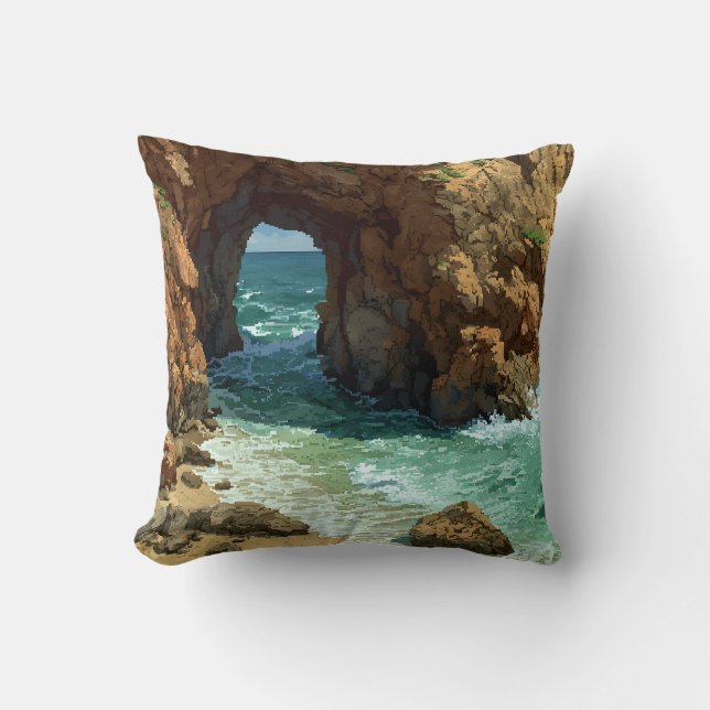 Ocean cave pixel art cushion (Front)