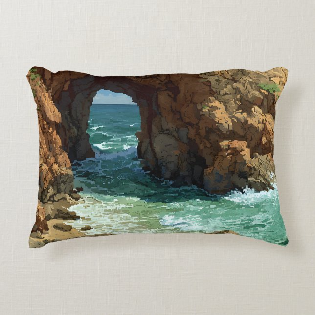 Ocean cave pixel art decorative cushion (Front)
