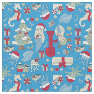 ocean christmas mermaid seahorse santa jellyfish fabric