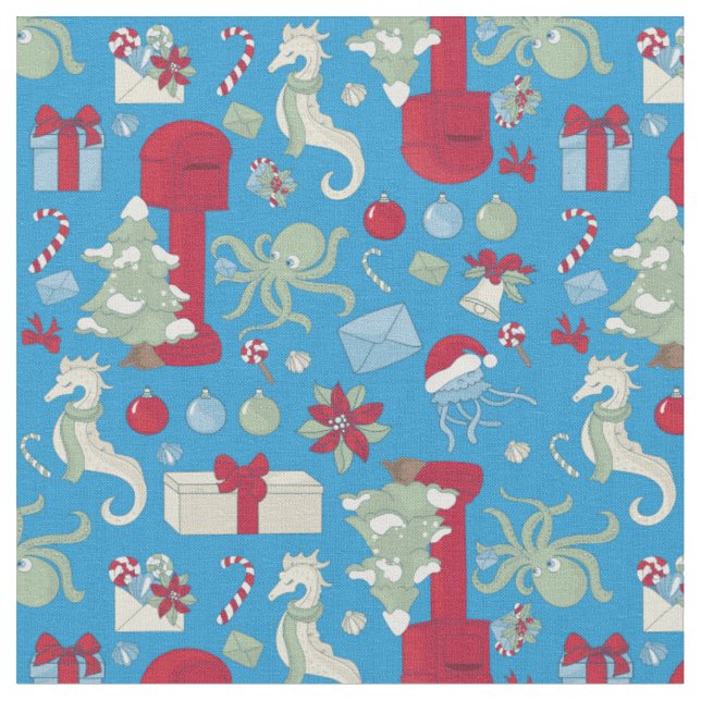 ocean christmas octopus mailbox santa jellyfish fabric (Close Up)