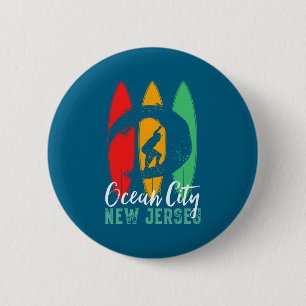 Ocean City Beach New Jersey Vintage Retro Surfing 6 Cm Round Badge