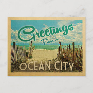Ocean City Beach Vintage Travel Postcard