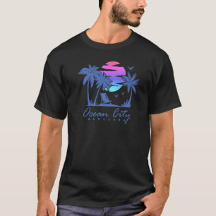 Ocean City Maryland Beach Vacation Vintage Sunset T-Shirt
