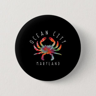 Ocean City Maryland Crab Tie Dye Summer Vacation  6 Cm Round Badge