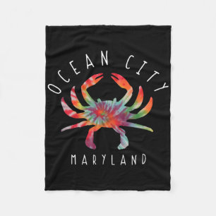 Ocean City Maryland Crab Tie Dye Summer Vacation Fleece Blanket
