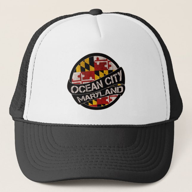 Ocean City Maryland flag grunge trucker hat (Front)