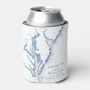 Ocean City Maryland Map Modern Wedding Can Cooler