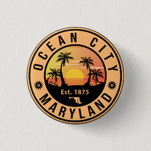 Ocean City Maryland Retro Sunset Souvenirs 60s 3 Cm Round Badge