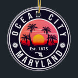 Ocean City Maryland Retro Sunset Souvenirs 60s Ceramic Tree Decoration<br><div class="desc">Ocean City,  Maryland design is a great Christmas or Birthday gift for fans of Ocean City beaches and the pacific coast. The cute summer vibes design is a perfect gift for travel lovers and tropical destinations fan.</div>