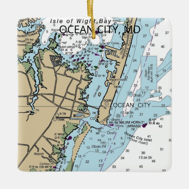 Ocean City MD Nautical Chart Ceramic Ornament (Front)