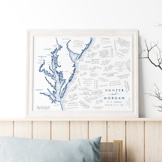 Ocean City MD Wedding Modern Map Guest Book Poster (This Ocean City Maryland map poster makes a perfect guest book for your destination wedding)