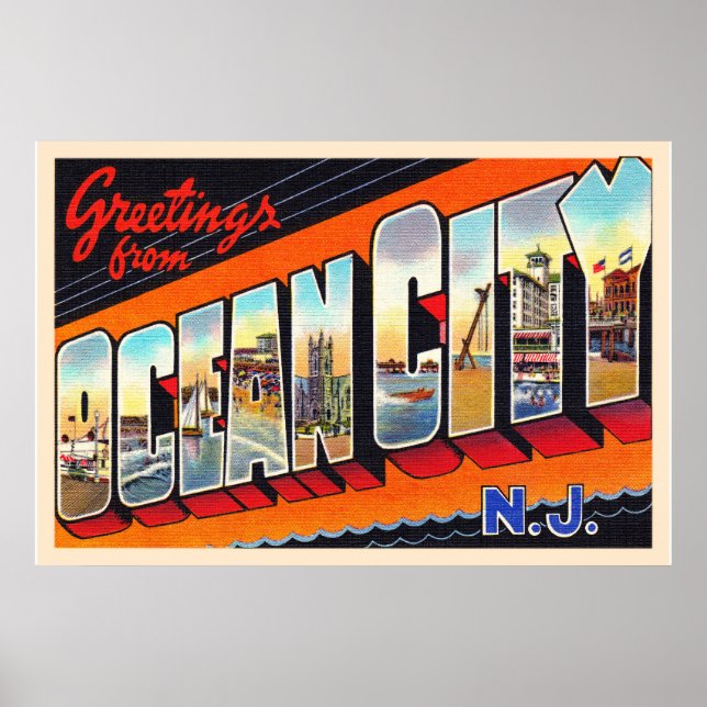 Ocean City New Jersey NJ Large Letter Postcard Poster (Front)