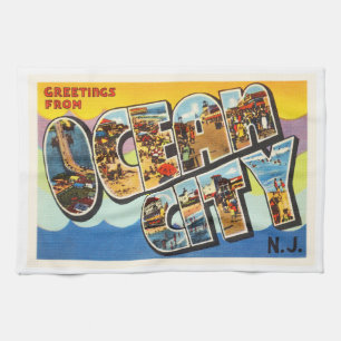 Ocean City New Jersey NJ Vintage Travel Postcard- Tea Towel