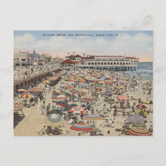 Ocean City NJ Bathing Beach and Boardwalk 1939 Postcard