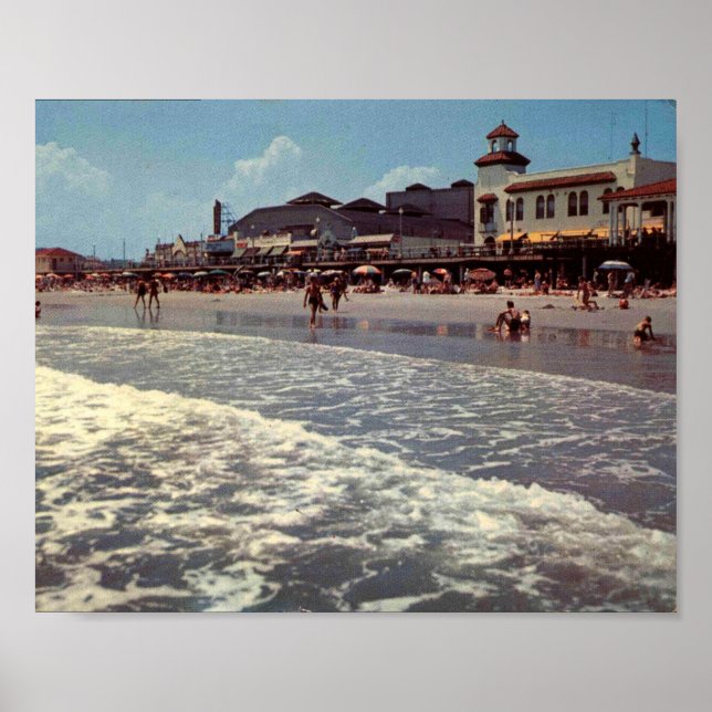 Ocean City NJ, Beach Scene, Boardwalk, 1950s Poster (Front)