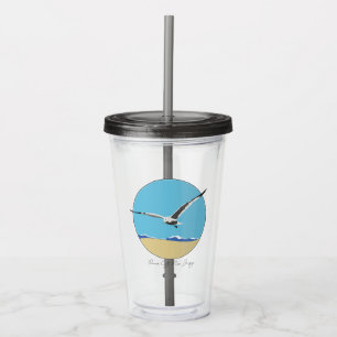Ocean City, NJ Sea Gull Flying over Beach Acrylic Tumbler