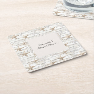 Ocean Coast View Bridal Shower Square Paper Coaster