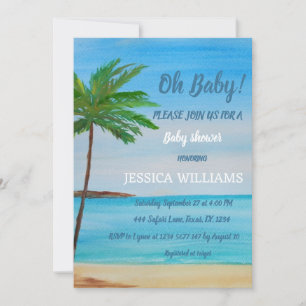 Ocean Coastal Blue Cute Watercolor Baby Shower Invitation