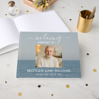 Ocean Coastal Male Photo Funeral Memorial  Guest Book