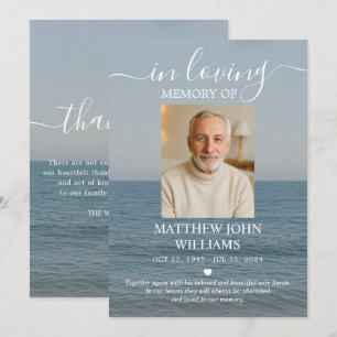 Ocean Coastal Male Photo Funeral Memorial Thank You Card