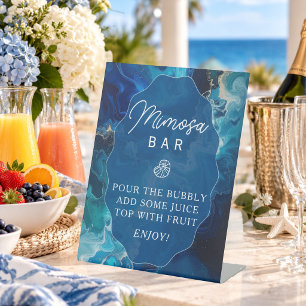Ocean Coastal Mimosa Bar Tabletop Bridal Shower Pedestal Sign