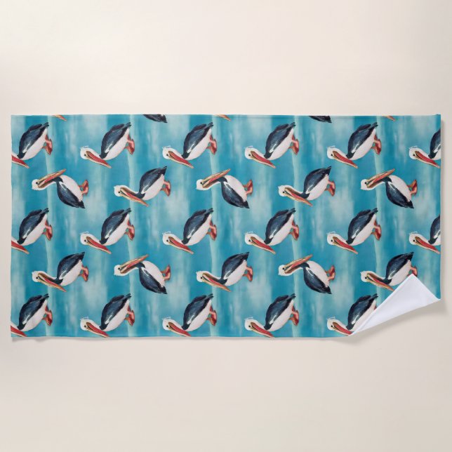 Ocean Coastal Pelican Beach Towel (Front)
