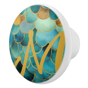 Ocean colors and dragon scales inspired ceramic knob
