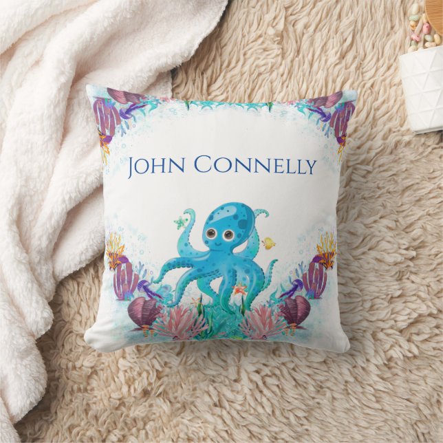 Ocean Colourful Cute baby boy Octopus Throw Pillow (Blanket)