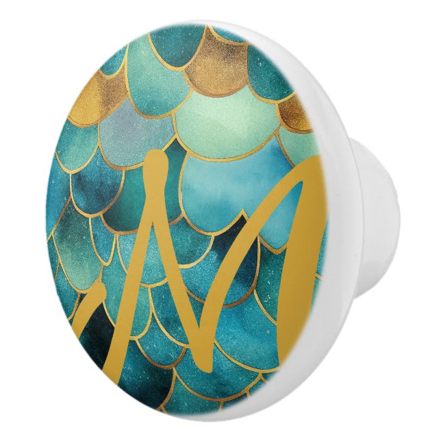Ocean colours and dragon scales inspired ceramic knob (Right)