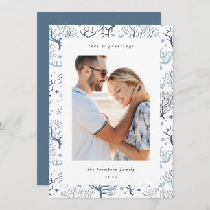 Ocean Coral Border   Vertical Photo Holiday Card