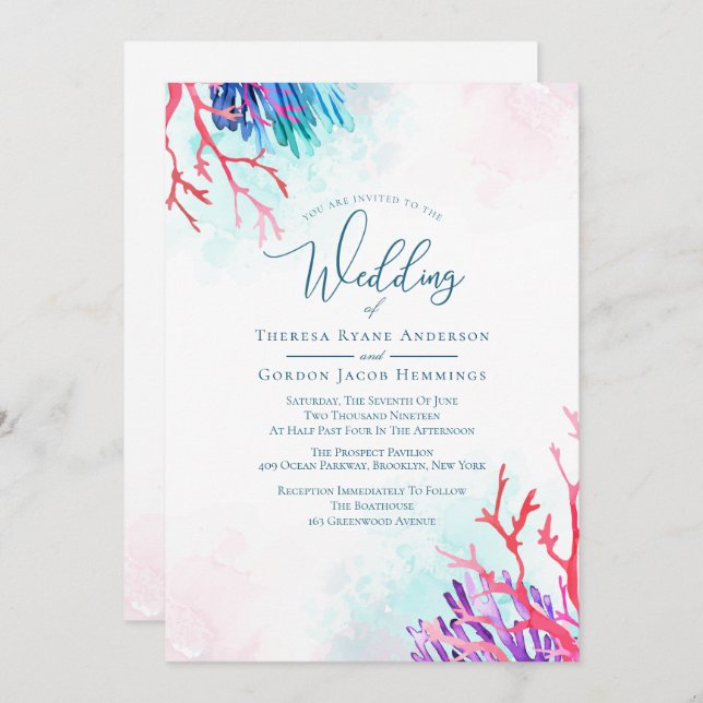 Ocean Coral Wedding Invitations (Front/Back)