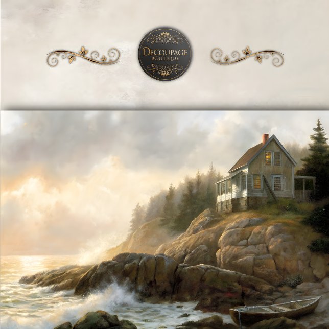 Ocean Cottage On Rocky Cliff Decoupage Tissue Paper (Ocean Cottage on Rocky Cliff Decoupage Tissue Paper)