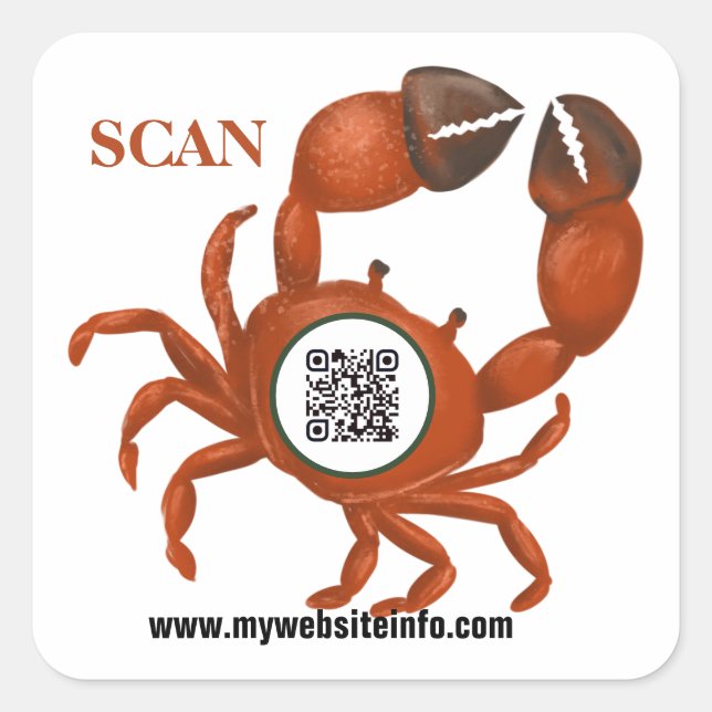 Ocean Crab QR Code Business Square Sticker (Front)