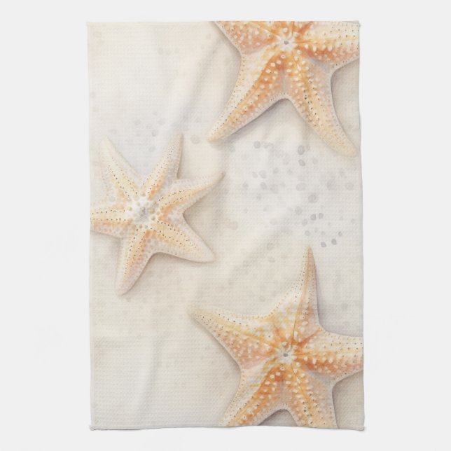 Ocean Cream Peach Beach Starfish  Tea Towel (Vertical)